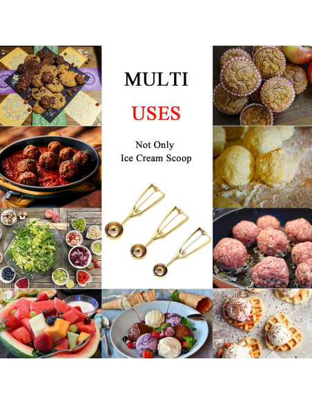 Cuchara de Helado Dorada de Acero Inoxidable 3 Tamaños