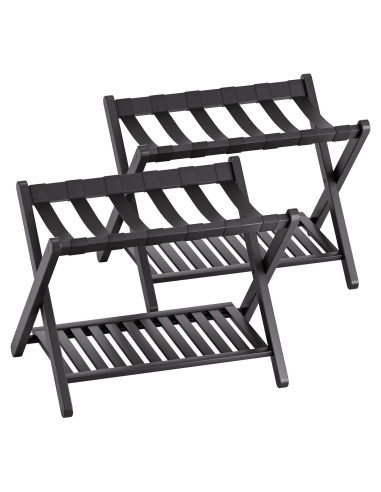 Soporte para Equipaje Plegable SMIBUY 2 Niveles Bambú Negro