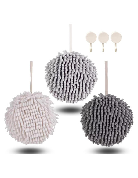 3 Toallas de Mano Chenille con Ganchos Secado Rápido 17cm