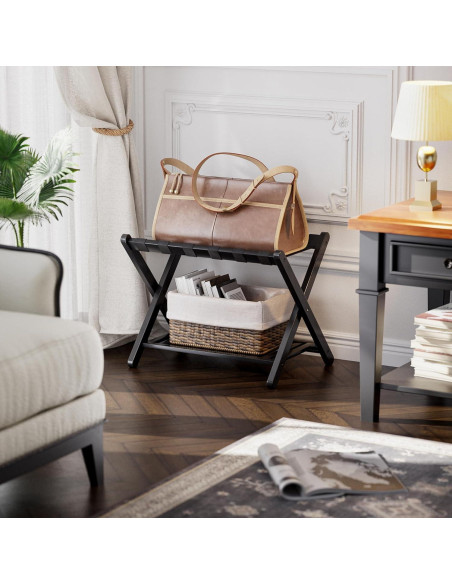 Soporte para Equipaje Plegable SMIBUY 2 Niveles Bambú Negro Soporte para Equipaje Plegable SMIBUY 2 Niveles Bambú Negro