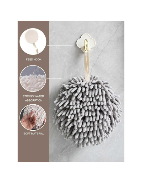 3 Toallas de Mano Chenille con Ganchos Secado Rápido 17cm