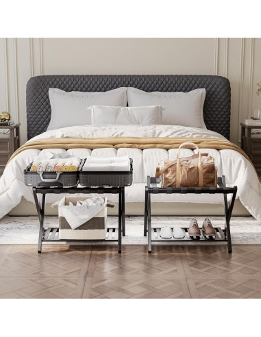 Soporte para Equipaje Plegable SMIBUY 2 Niveles Bambú Negro