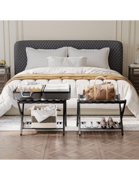 Soporte para Equipaje Plegable SMIBUY 2 Niveles Bambú Negro Soporte para Equipaje Plegable SMIBUY 2 Niveles Bambú Negro