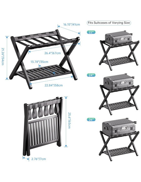 Soporte para Equipaje Plegable SMIBUY 2 Niveles Bambú Negro Soporte para Equipaje Plegable SMIBUY 2 Niveles Bambú Negro
