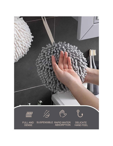 3 Toallas de Mano Chenille con Ganchos Secado Rápido 17cm