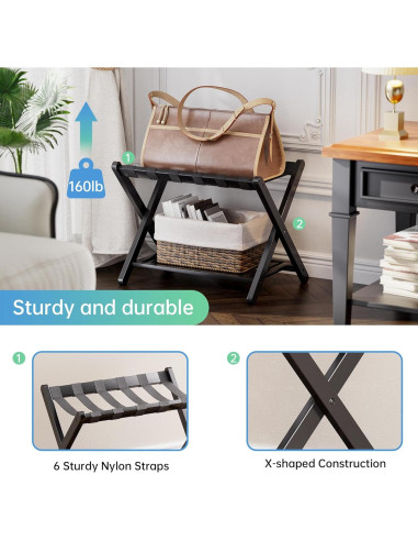 Soporte para Equipaje Plegable SMIBUY 2 Niveles Bambú Negro