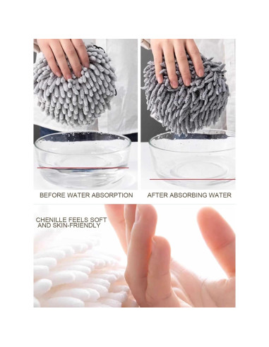 3 Toallas de Mano Chenille con Ganchos Secado Rápido 17cm