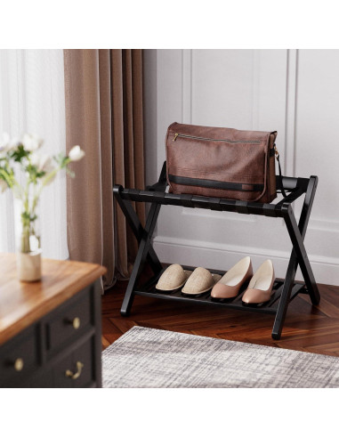 Soporte para Equipaje Plegable SMIBUY 2 Niveles Bambú Negro