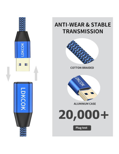 Cable USB 3.0 macho a macho LDKCOK 4.57m trenzado duradero