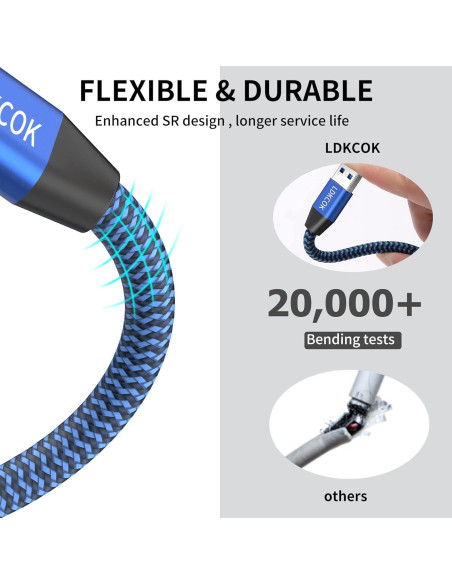 Cable USB 3.0 macho a macho LDKCOK 4.57m trenzado duradero
