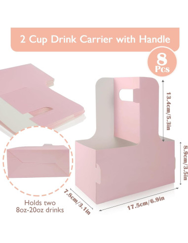 Portavasos de Cartón Rosa Lalvam para 2 Tazas - 8 Piezas