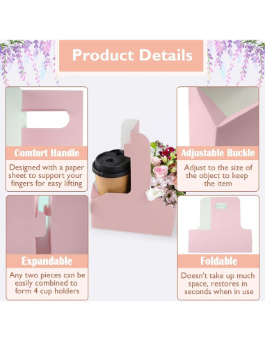 Portavasos de Cartón Rosa Lalvam para 2 Tazas - 8 Piezas