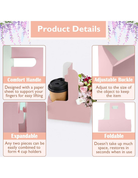 Portavasos de Cartón Rosa Lalvam para 2 Tazas - 8 Piezas