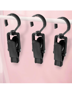 10 Ganchos de Ropa Giratorios Jiozermi, Clips de Plástico Negros 2