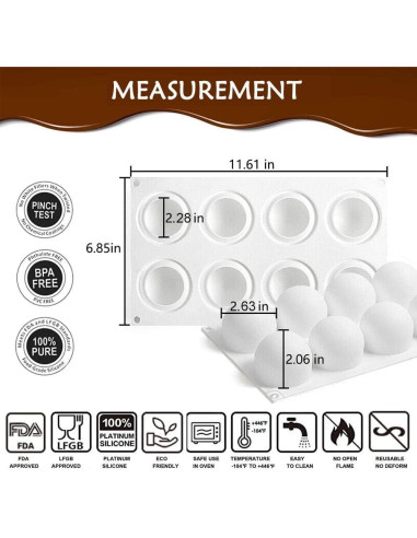 Molde de Silicona 3D AFINSEA para Pasteles y Postres - 8 Cavidades