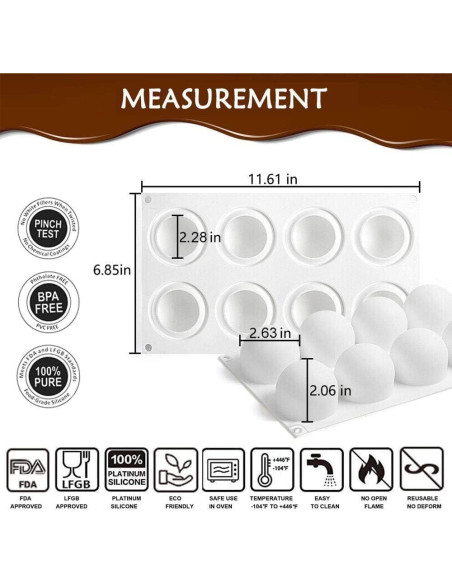 Molde de Silicona 3D AFINSEA para Pasteles y Postres - 8 Cavidades