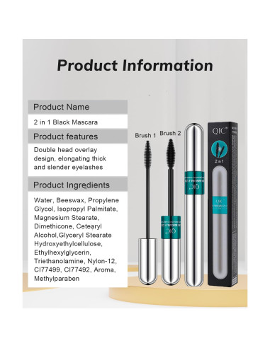 Máscara 2 en 1 NaSeny Negra Impermeable Volumen y Longitud