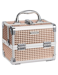 Estuche de Maquillaje Duro Frenessa Rosa Dorado con Espejo