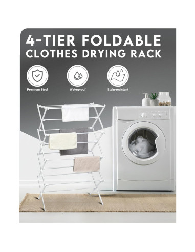 Estante Plegable para Secar Ropa ZOES HOMEWARE 4 Niveles 1.22m