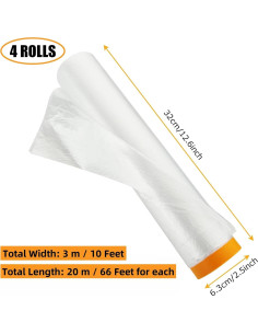 4 Rollos de Plástico para Pintores 3m x 20m con Cinta LDHHYH 2