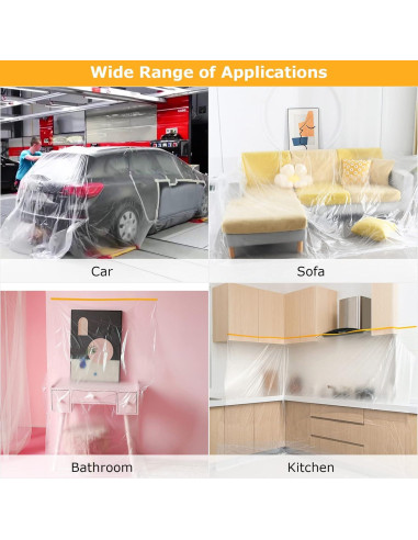 4 Rollos de Plástico para Pintores 3m x 20m con Cinta LDHHYH