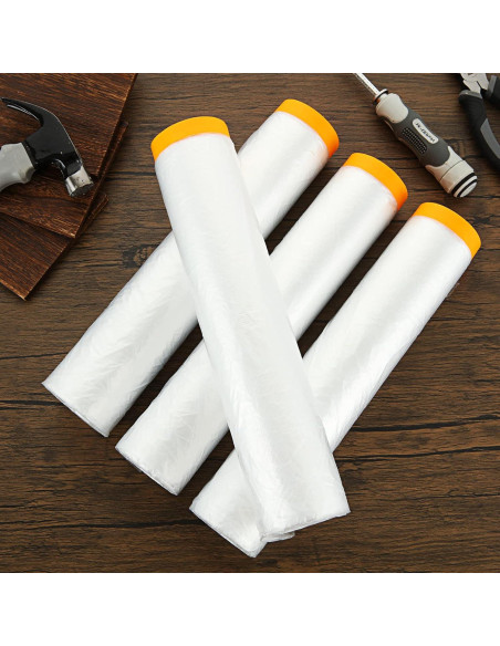 4 Rollos de Plástico para Pintores 3m x 20m con Cinta LDHHYH