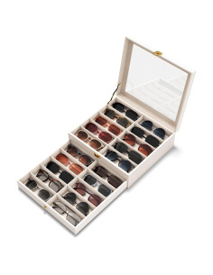 Organizador de Gafas de Sol 20 Compartimentos Blanco - Caja Almacenamiento Transparente