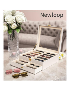 Organizador de Gafas de Sol 20 Compartimentos Blanco - Caja Almacenamiento Transparente 2