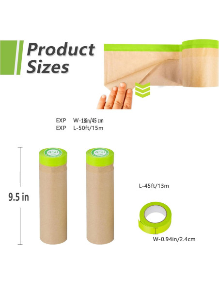 Papel de Enmascarar Pre-Cintado Yudahgan 45.72 cm x 15.24 m - 2 Rollos