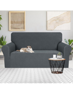 Funda de Sofá JIVINER Estirable Jacquard Gris Oscuro 3 Cojines 2