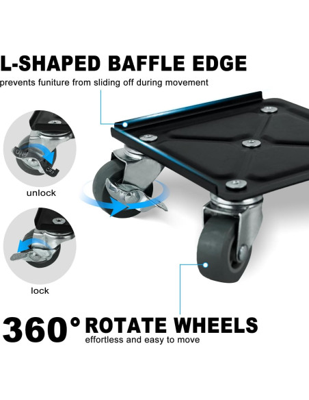 Carro de Muebles H HUGELEAF con 5 Ruedas 360 y Carga 786 kg