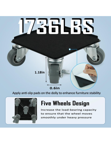 Carro de Muebles H HUGELEAF con 5 Ruedas 360 y Carga 786 kg