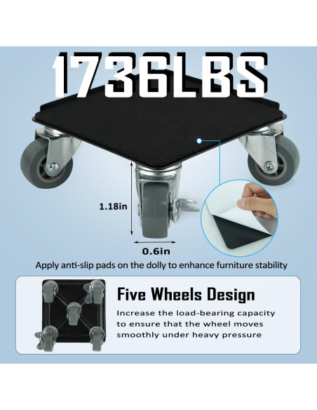 Carro de Muebles H HUGELEAF con 5 Ruedas 360 y Carga 786 kg