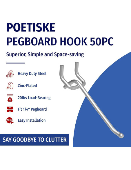 Ganchos de Pegboard Poetiske 8" (20.32 cm) Acero Inoxidable 50PCS
