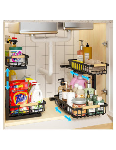 Organizador Bajo Fregadero REALINN 2 Niveles Ajustable Negro