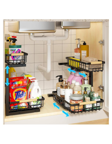 Organizador Bajo Fregadero REALINN 2 Niveles Ajustable Negro