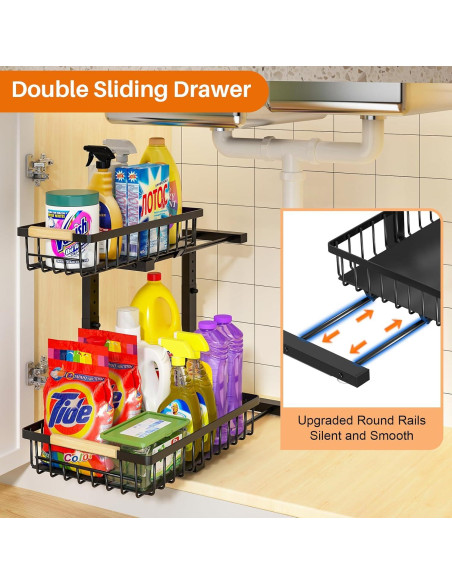 Organizador Bajo Fregadero REALINN 2 Niveles Ajustable Negro