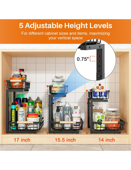 Organizador Bajo Fregadero REALINN 2 Niveles Ajustable Negro