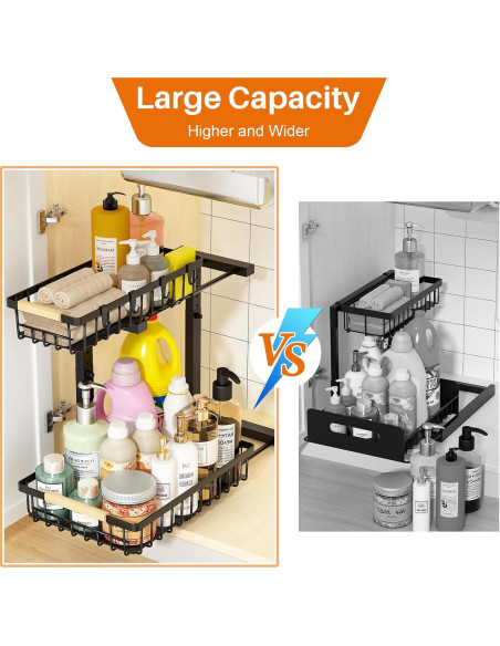 Organizador Bajo Fregadero REALINN 2 Niveles Ajustable Negro