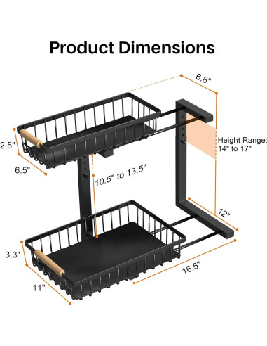 Organizador Bajo Fregadero REALINN 2 Niveles Ajustable Negro