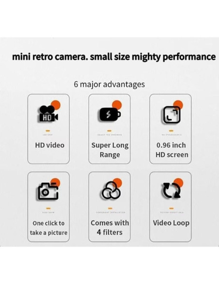 Mini Cámara Retro Sniegauu 1080P con Tarjeta 32GB Marrón Mini Cámara Retro Sniegauu 1080P con Tarjeta 32GB Marrón