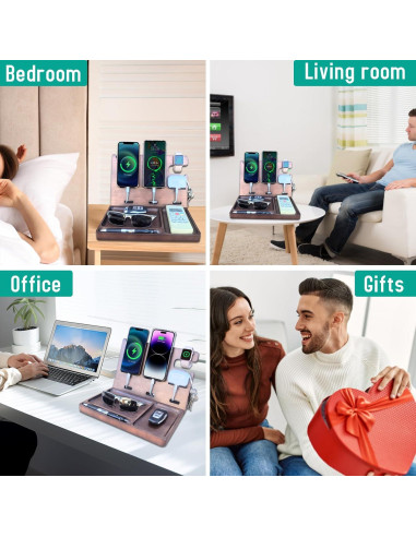 Estación de Carga de Madera Xunhomon 3 en 1 USB C QC 3.0