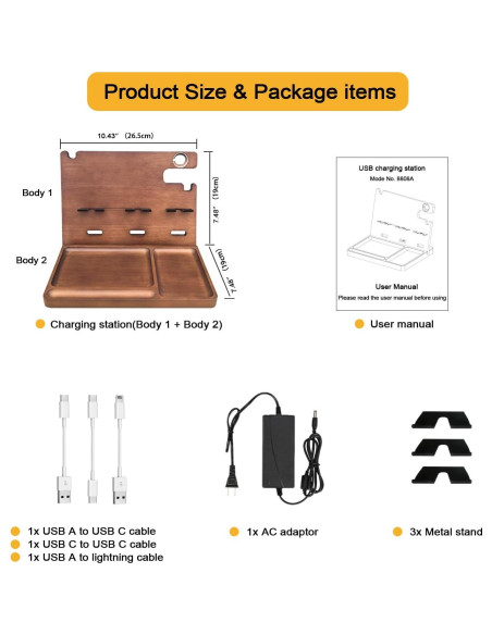 Estación de Carga de Madera Xunhomon 3 en 1 USB C QC 3.0