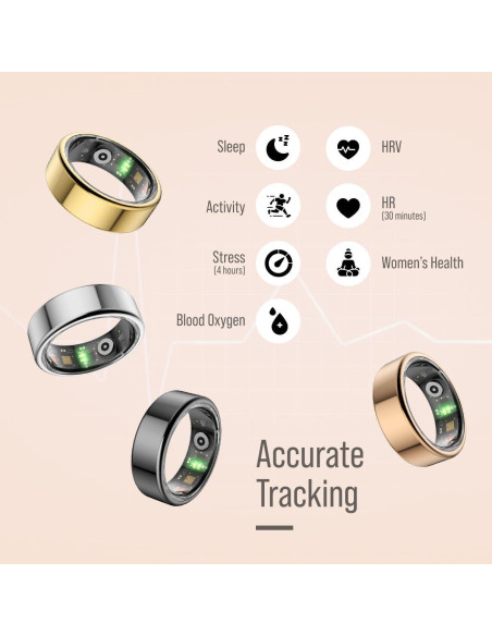 Anillo Inteligente Herz P1 Plata - Rastrear Salud 24/7, 20 Biométricas