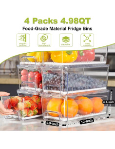 Organizadores de Refrigerador Brippo - Set de 4 Cajones Apilables 2