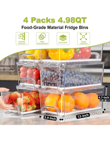 Organizadores de Refrigerador Brippo - Set de 4 Cajones Apilables