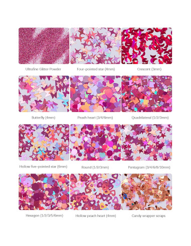 Conjunto de Purpurina Holográfica Chunky RoseFlower, 12 Colores