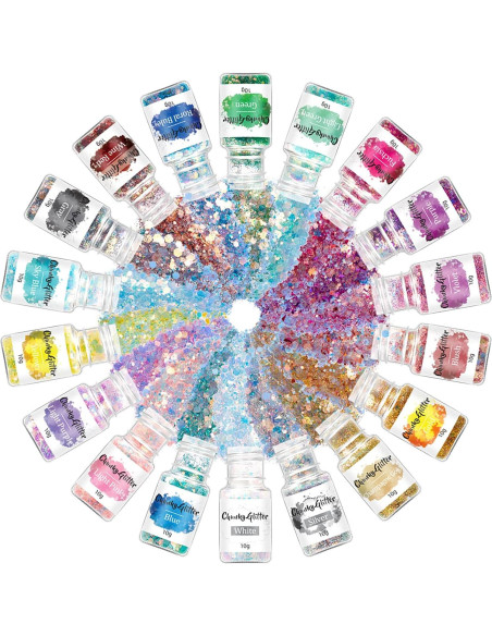 Conjunto de Purpurina Holográfica Chunky RoseFlower, 12 Colores