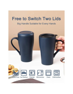 Taza de Té Grande ARRADEN con Infusor y 2 Tapas Azul 540ml 2