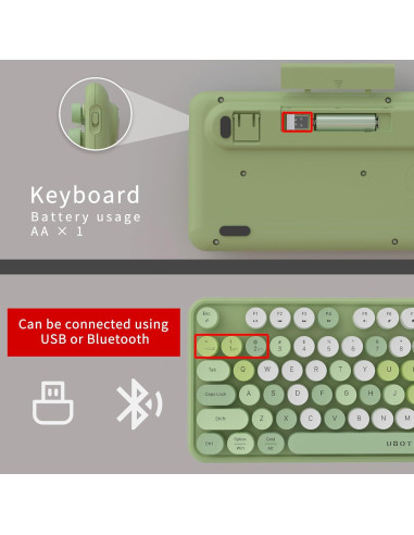 Teclado Inalámbrico UBOTIE Retro Multicolor para PC y Móvil